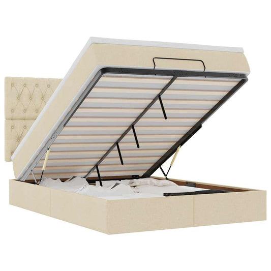vidaXL Οθωμανικό κρεβάτι με στρώμα Cream 140x200cm ύφασμα