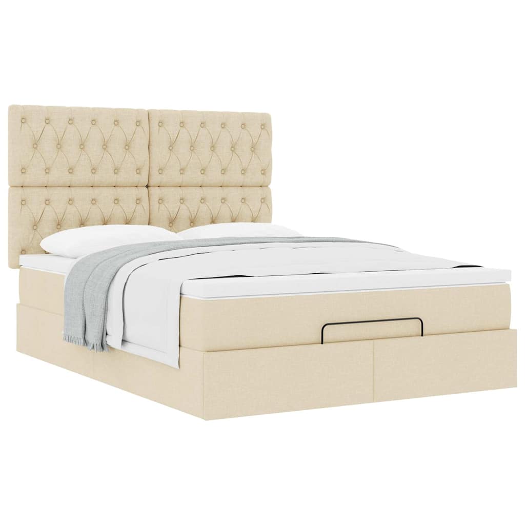 vidaXL Οθωμανικό κρεβάτι με στρώμα Cream 140x200cm ύφασμα