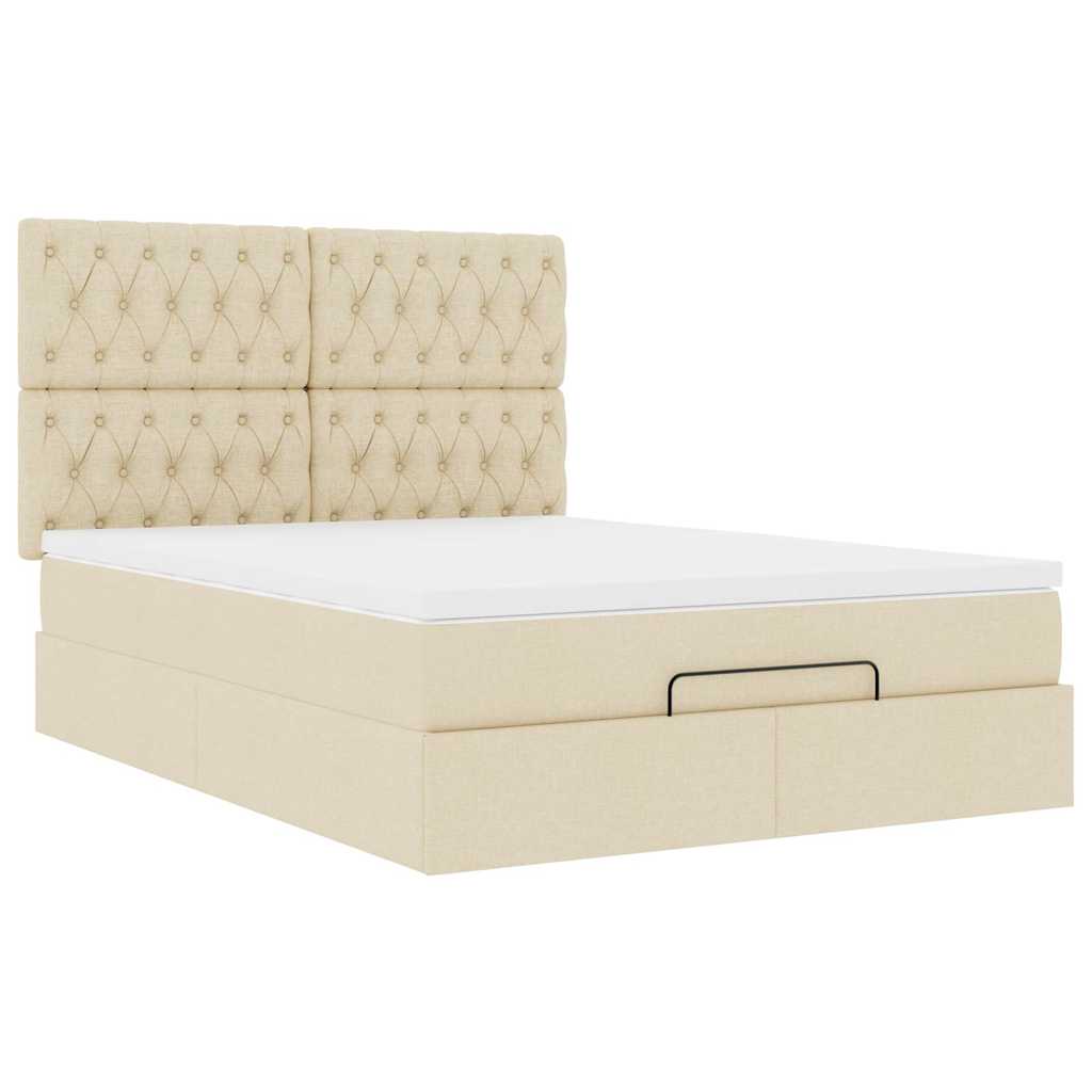 vidaXL Οθωμανικό κρεβάτι με στρώμα Cream 140x200cm ύφασμα