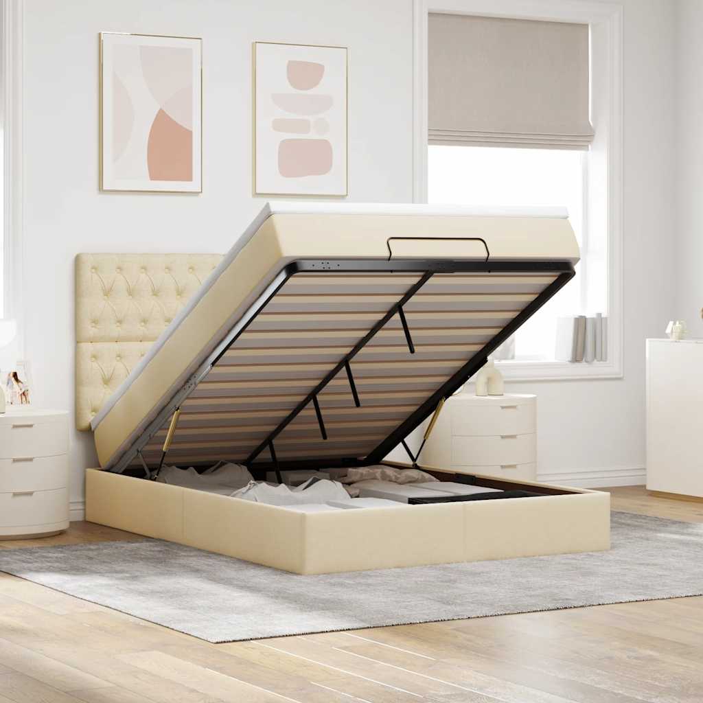 vidaXL Οθωμανικό κρεβάτι με στρώμα Cream 140x200cm ύφασμα