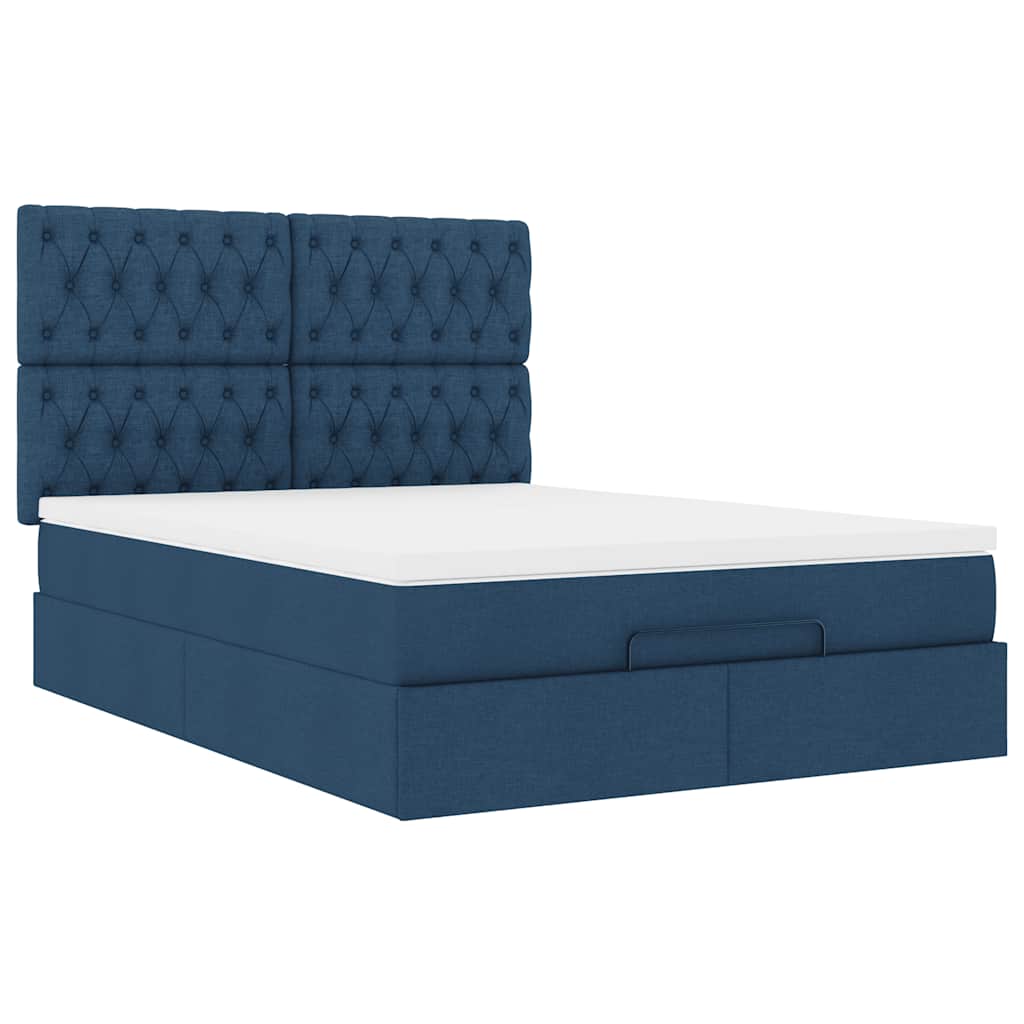 vidaXL Οθωμανικό κρεβάτι με στρώμα μπλε 140x200cm ύφασμα