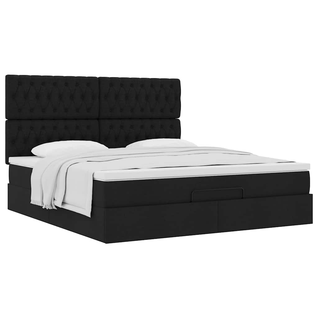 vidaXL Οθωμανικό κρεβάτι με στρώμα Μαύρο 160x200cm Ύφασμα