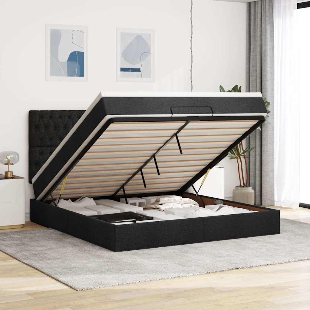 vidaXL Οθωμανικό κρεβάτι με στρώμα Μαύρο 160x200cm Ύφασμα