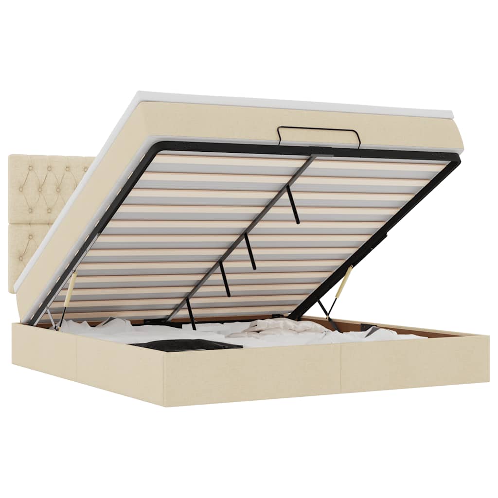 vidaXL Οθωμανικό κρεβάτι με στρώμα Cream 180x200cm ύφασμα