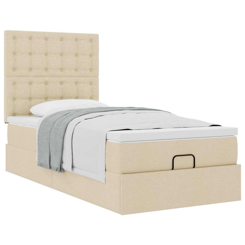 vidaXL Οθωμανικό κρεβάτι με στρώμα Cream 90x190cm ύφασμα