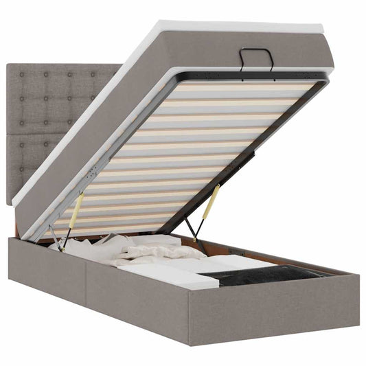 vidaXL Οθωμανικό κρεβάτι με στρώμα Taupe 90x200cm ύφασμα