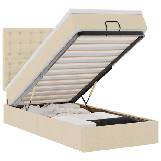 vidaXL Οθωμανικό κρεβάτι με στρώμα Cream 90x200cm ύφασμα