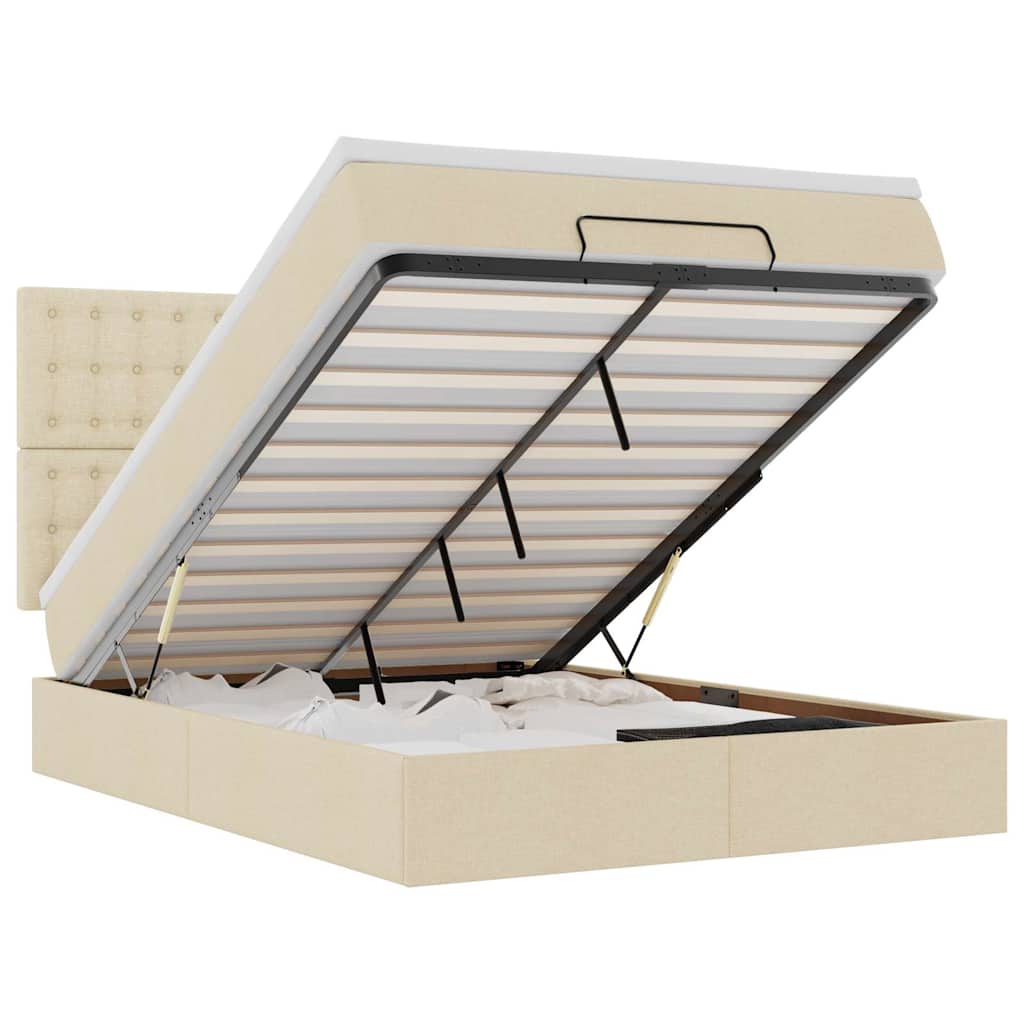 vidaXL Οθωμανικό κρεβάτι με στρώμα Cream 140x190cm ύφασμα