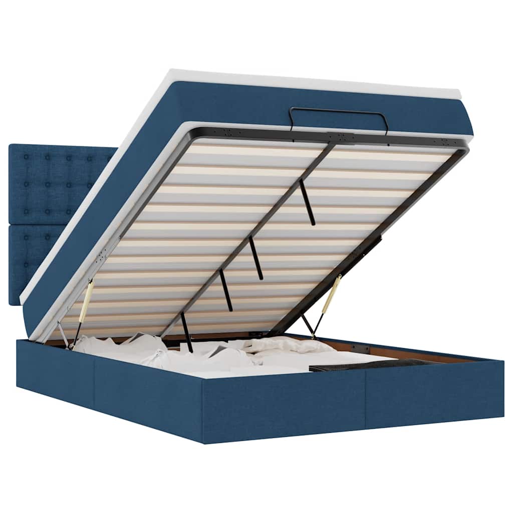vidaXL Οθωμανικό κρεβάτι με στρώμα μπλε 140x200cm ύφασμα