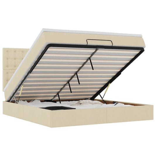 vidaXL Οθωμανικό Κρεβάτι με Στρώμα Κρέμα 160x200cm Ύφασμα