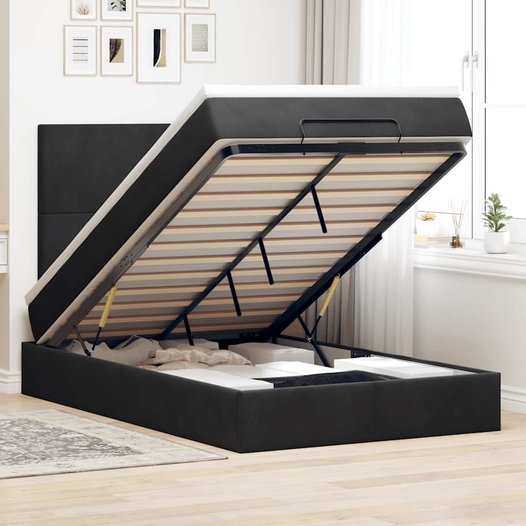 vidaXL Οθωμανικό κρεβάτι με στρώματα Μαύρο 120x200cm Velvet
