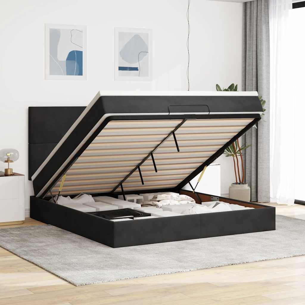 vidaXL Οθωμανικό κρεβάτι με στρώματα Μαύρο 180x200cm Velvet