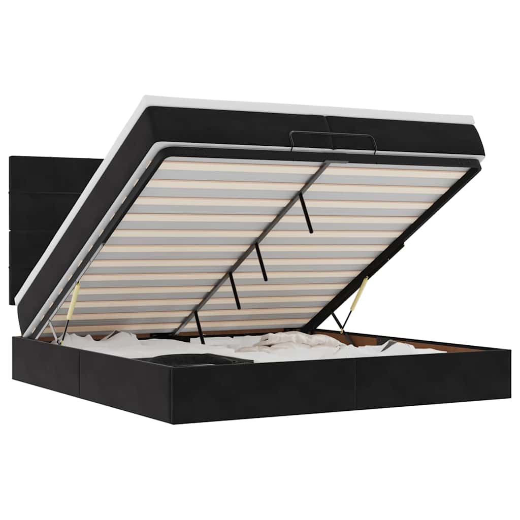 vidaXL Οθωμανικό κρεβάτι με στρώματα Μαύρο 200x200cm Velvet