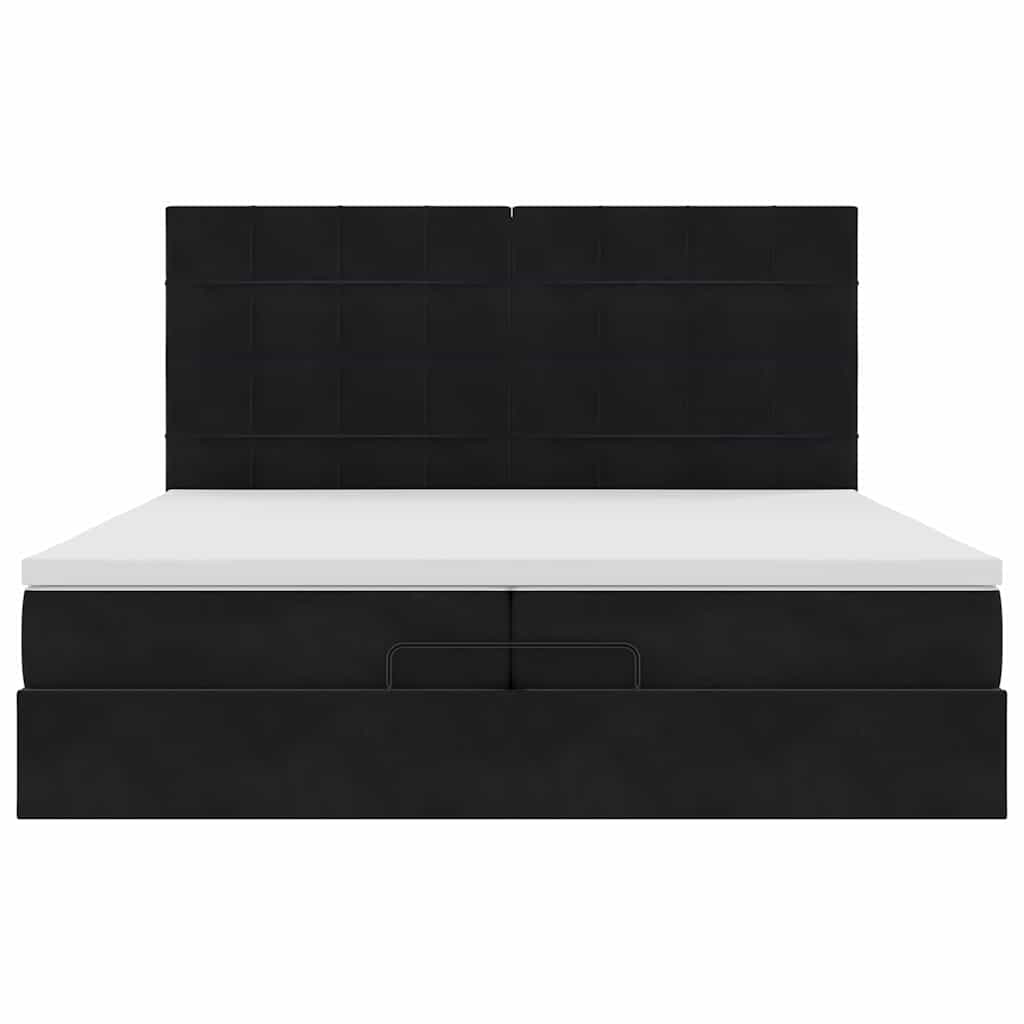 vidaXL Οθωμανικό κρεβάτι με στρώματα Μαύρο 200x200cm Velvet