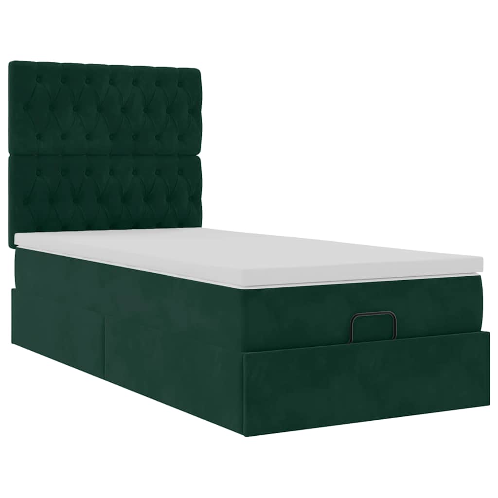 vidaXL Οθωμανικό κρεβάτι με στρώματα σκούρο πράσινο 100x200cm Velvet