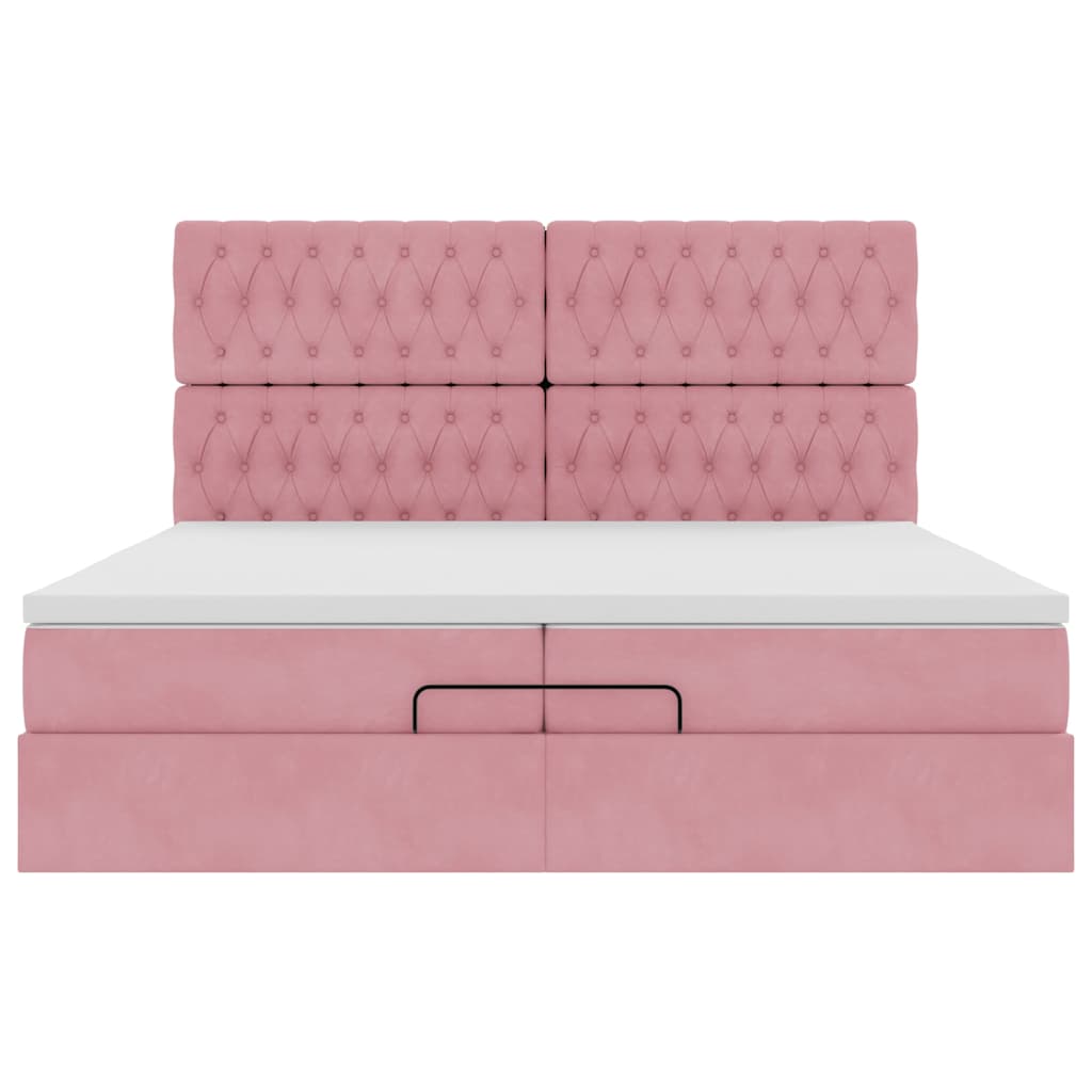 vidaXL Οθωμανικό κρεβάτι με στρώματα ροζ 200x200cm Velvet