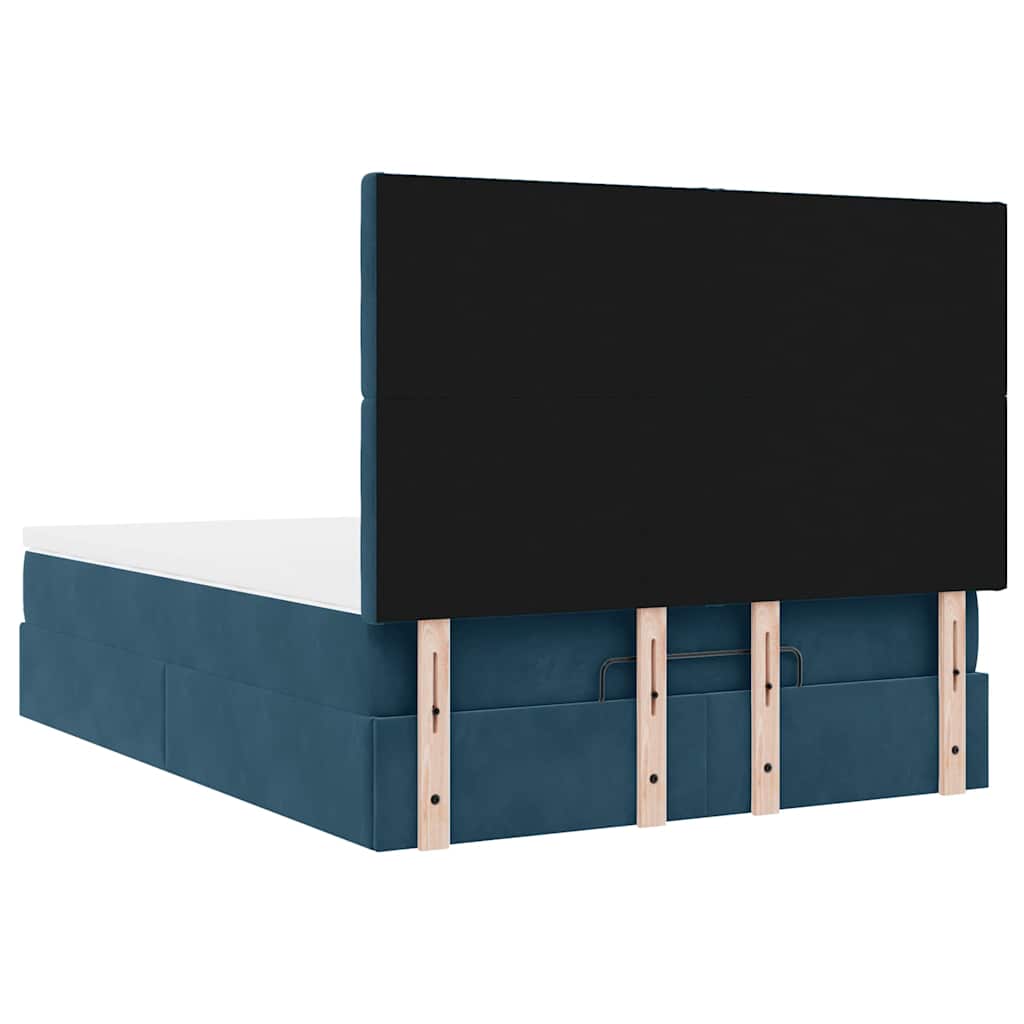 vidaXL Οθωμανικό κρεβάτι με στρώματα Σκούρο μπλε 140x190cm Βελούδο