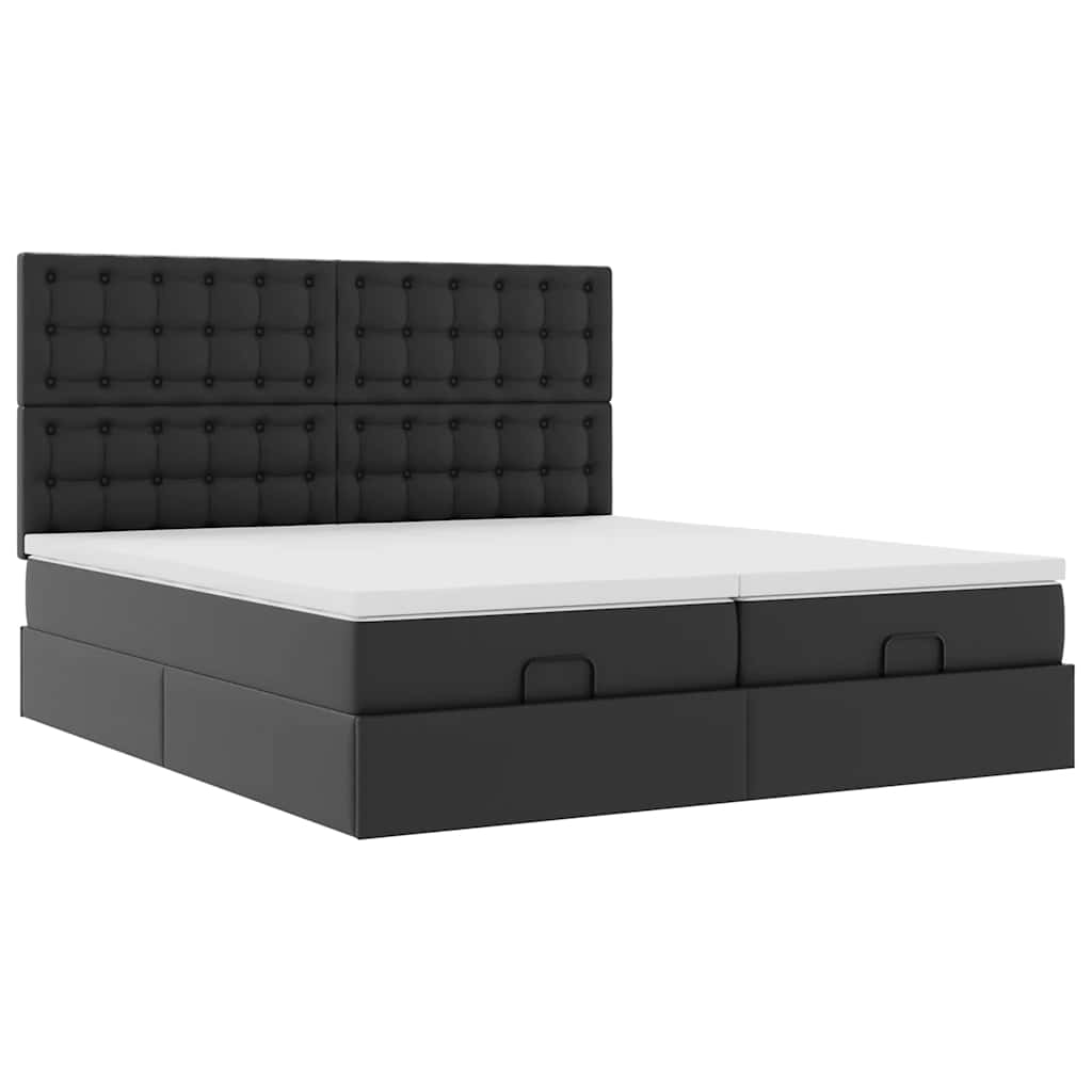 vidaXL Οθωμανικό κρεβάτι με στρώματα Μαύρο 160x200cm Συνθετικό δέρμα