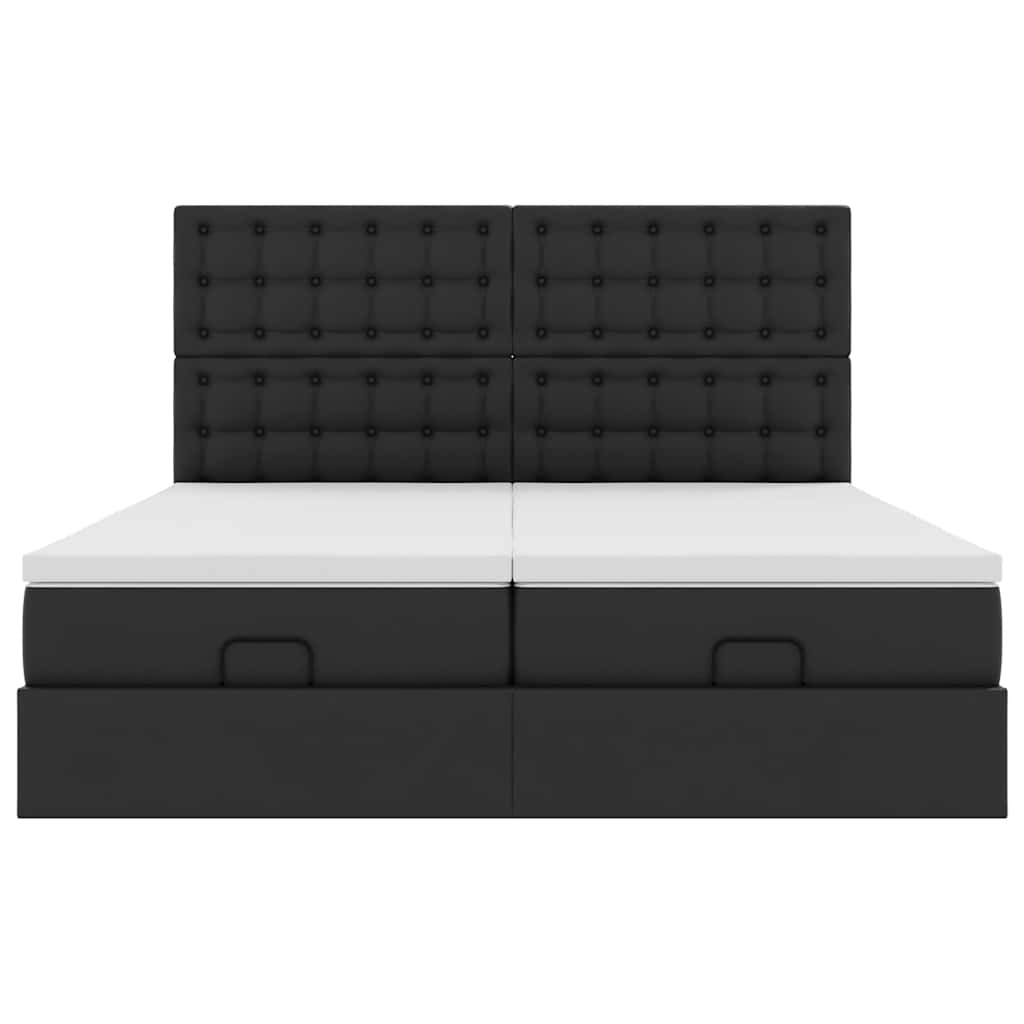 vidaXL Οθωμανικό κρεβάτι με στρώματα Μαύρο 180x200cm Faux Leather