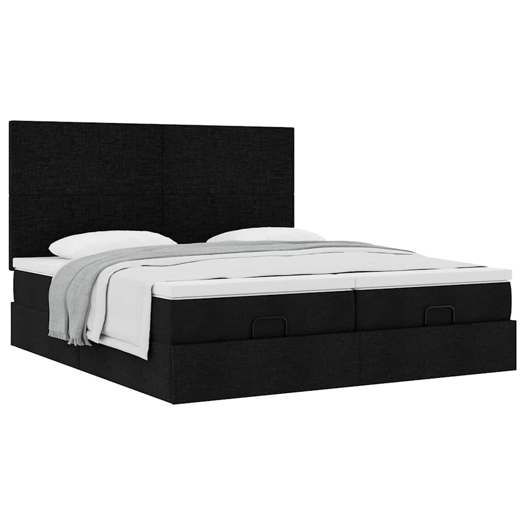 vidaXL Οθωμανικό κρεβάτι με στρώματα Μαύρο 160x200cm Ύφασμα