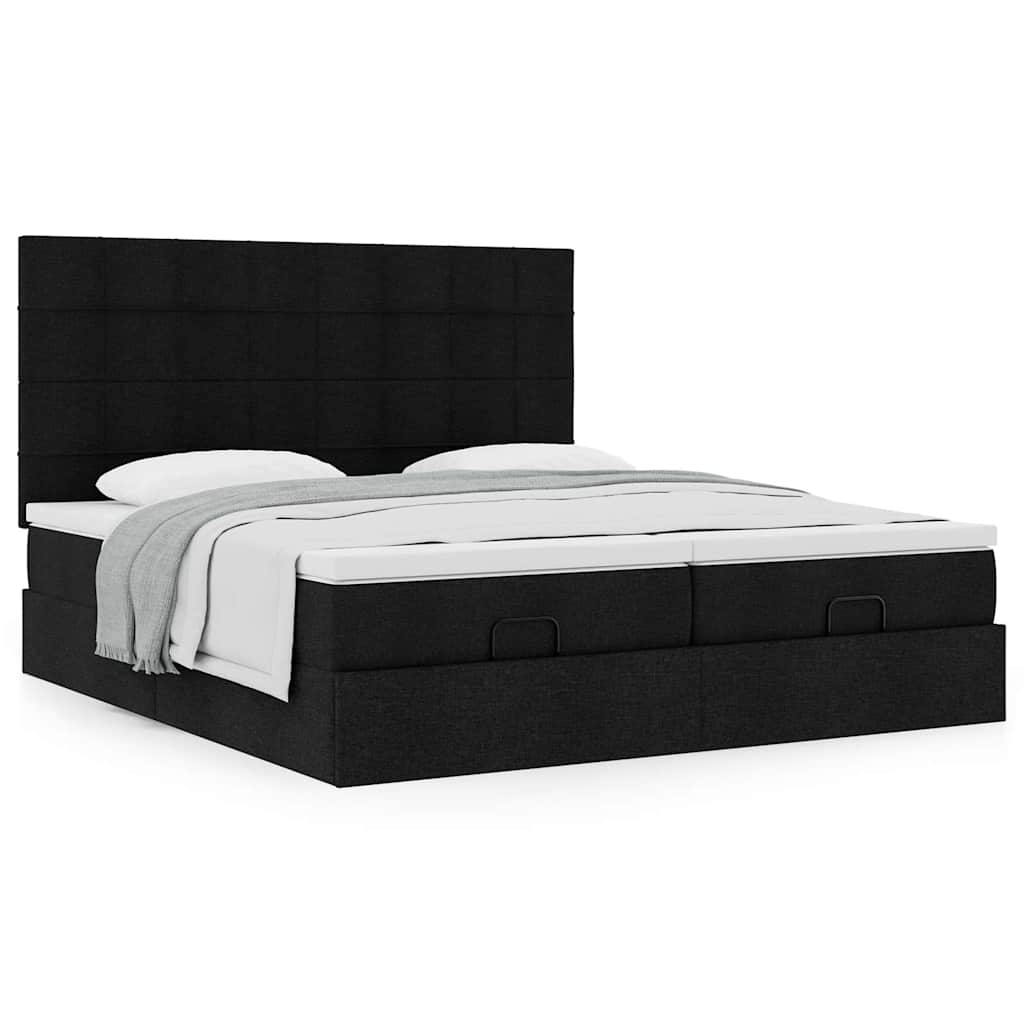 vidaXL Οθωμανικό κρεβάτι με στρώματα Μαύρο 160x200cm Ύφασμα