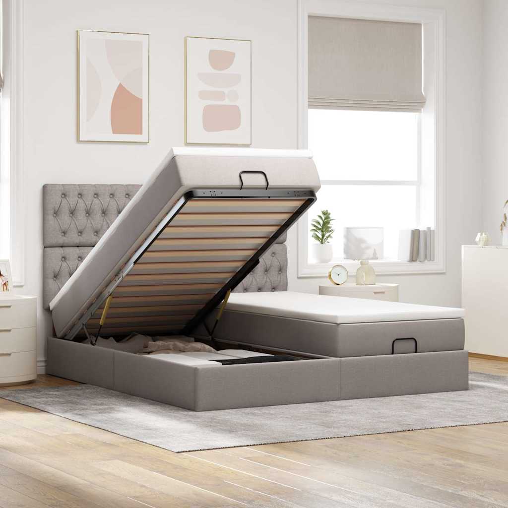 vidaXL Οθωμανικό κρεβάτι με στρώματα Taupe 160x200cm ύφασμα