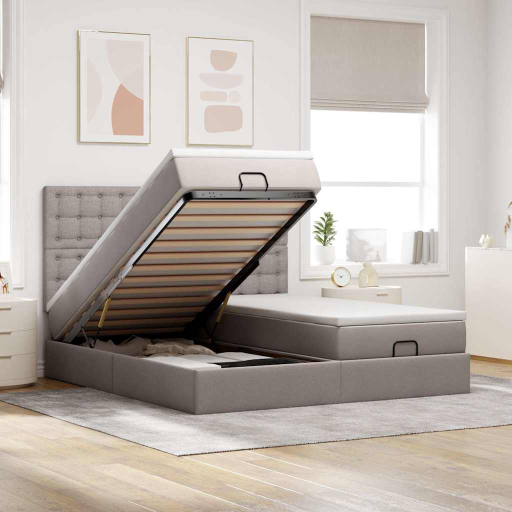 vidaXL Οθωμανικό κρεβάτι με στρώματα Taupe 160x200cm ύφασμα