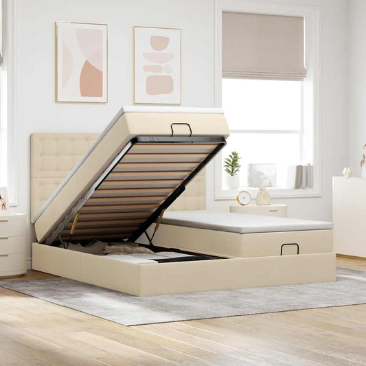 vidaXL Οθωμανικό κρεβάτι με στρώματα Κρέμα 180x200cm ύφασμα