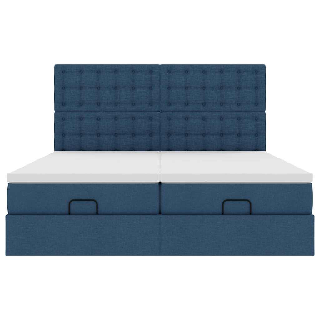 vidaXL Οθωμανικό κρεβάτι με στρώματα μπλε 180x200cm ύφασμα