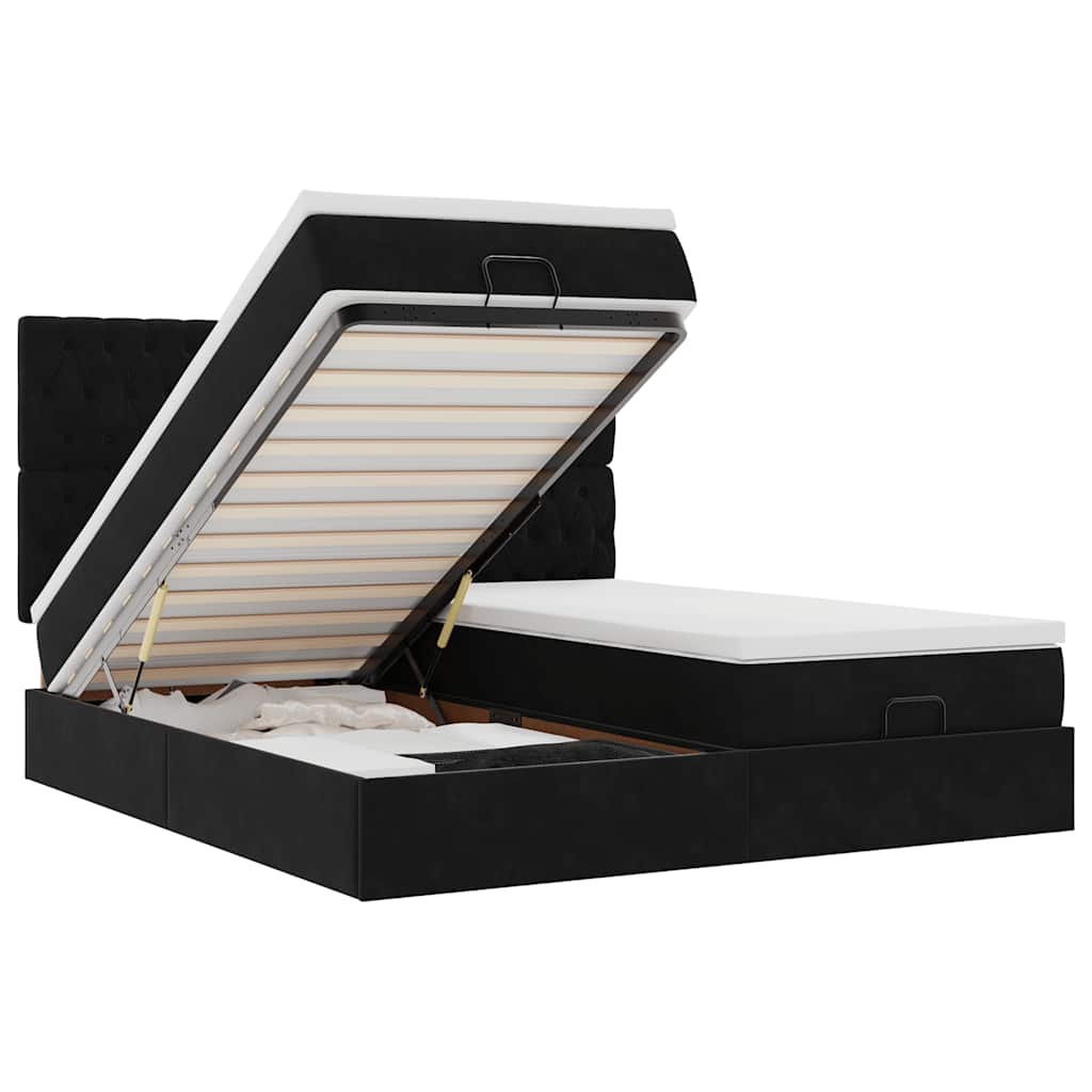 vidaXL Οθωμανικό κρεβάτι με στρώματα Μαύρο 160x200cm Velvet