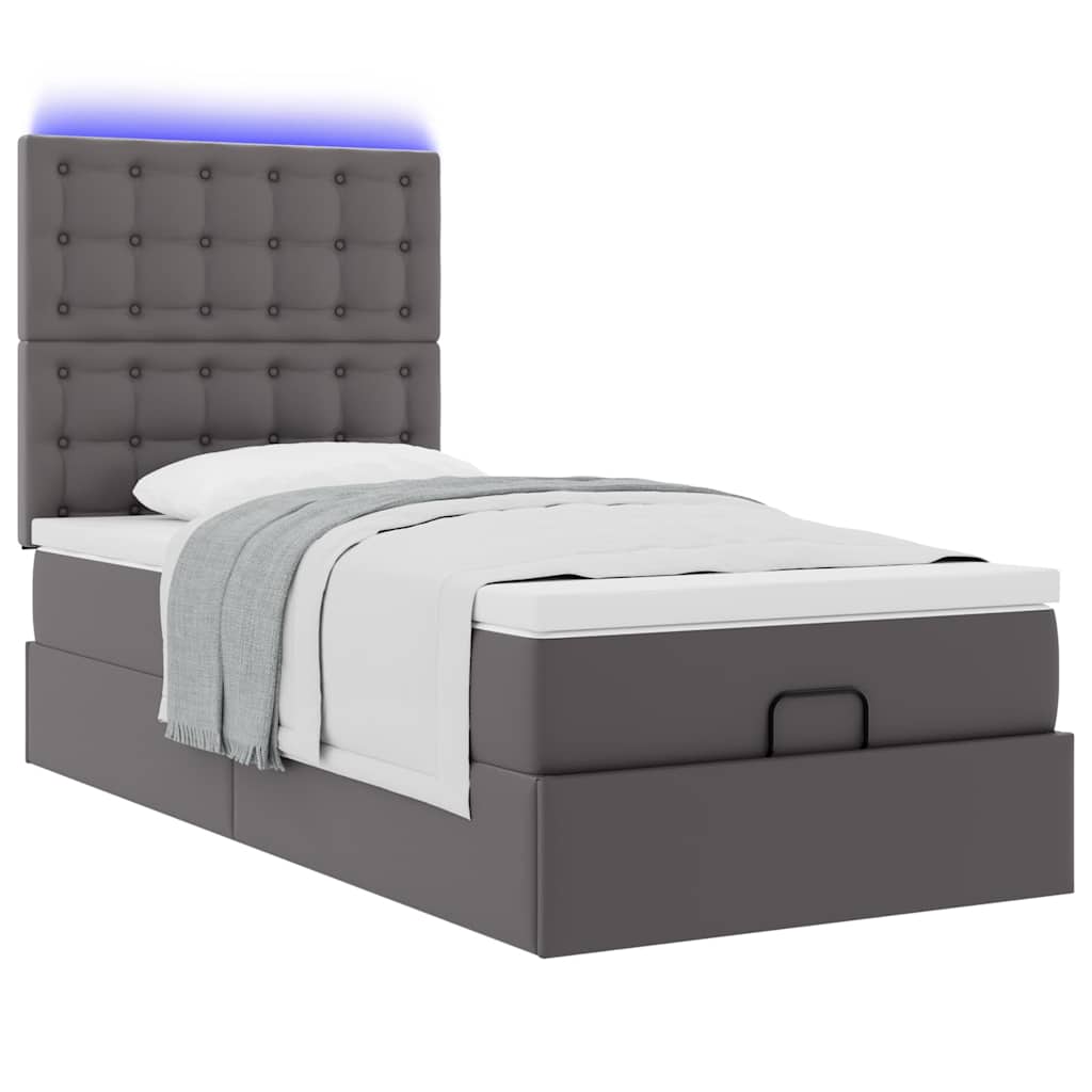 vidaXL Οθωμανικό κρεβάτι με στρώμα & LEDs Grey 90x190cm Faux Leather