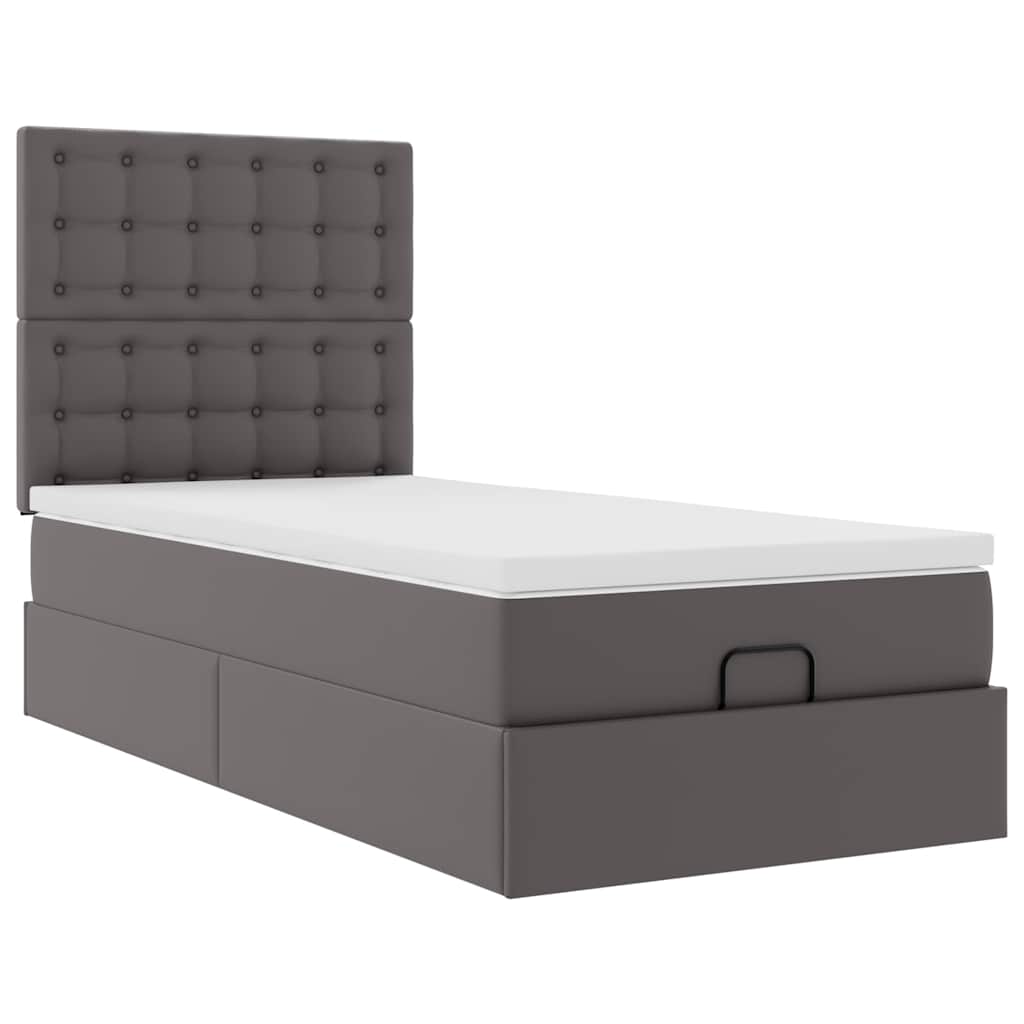 vidaXL Οθωμανικό κρεβάτι με στρώμα & LEDs Grey 90x190cm Faux Leather