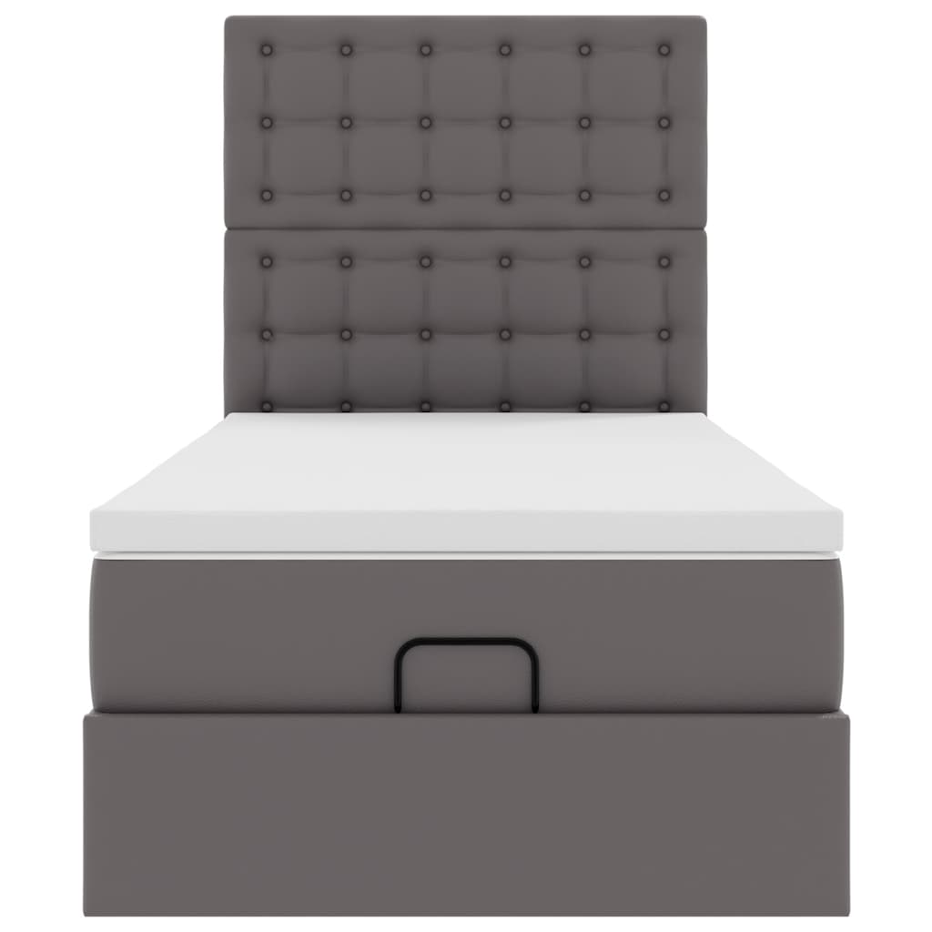 vidaXL Οθωμανικό κρεβάτι με στρώμα & LEDs Grey 90x190cm Faux Leather
