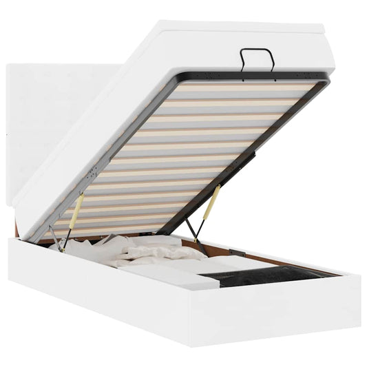 vidaXL Οθωμανικό κρεβάτι με στρώμα & LEDs Λευκό 100x200cm Faux Leather