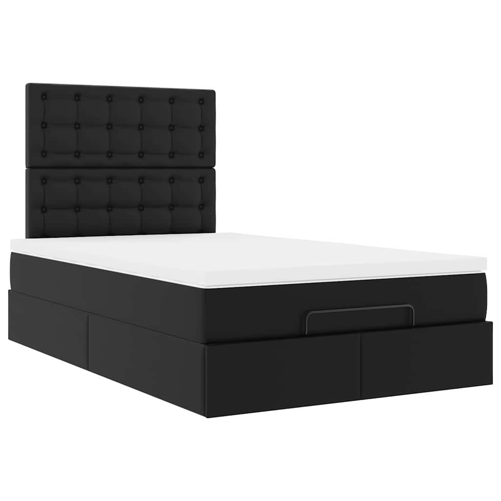 vidaXL Οθωμανικό κρεβάτι με στρώμα & LEDs Μαύρο 120x190cm Faux Leather