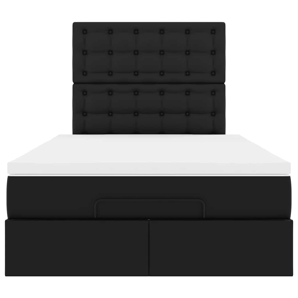 vidaXL Οθωμανικό κρεβάτι με στρώμα & LEDs Μαύρο 120x190cm Faux Leather