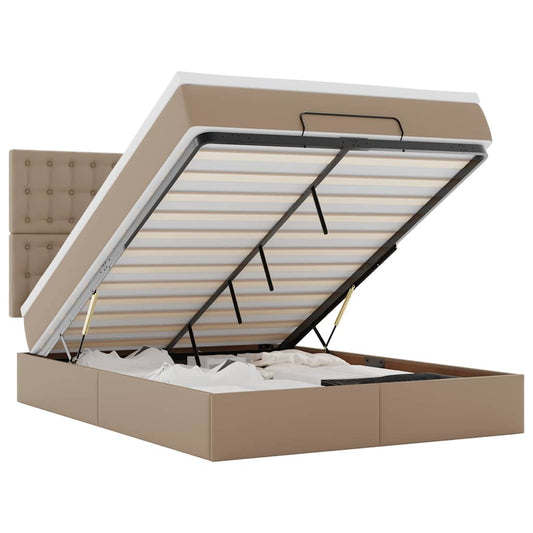 vidaXL Κρεβάτι-Μονό κρεβάτι με στρώμα και LED Cappucino 140x190 εκ. από τεχνητό δέρμα