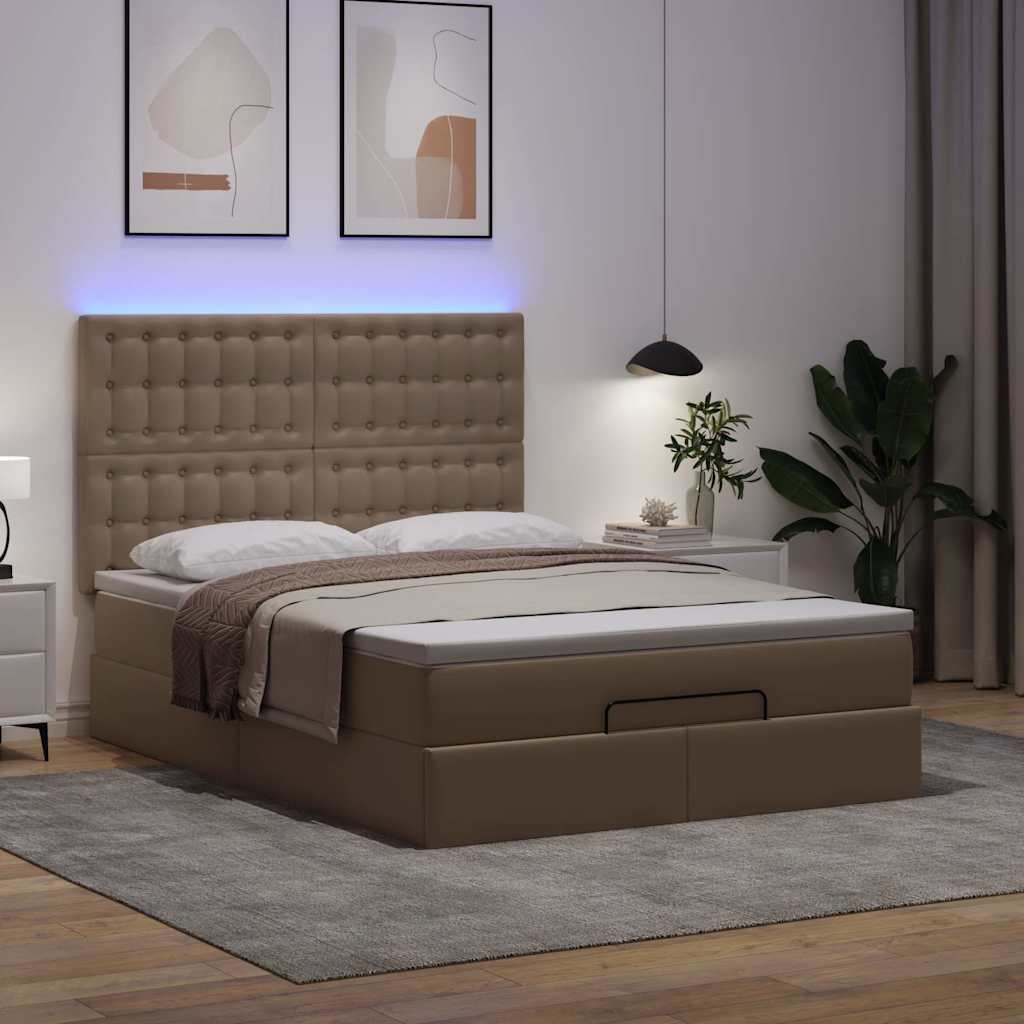 vidaXL Κρεβάτι-Μονό κρεβάτι με στρώμα και LED Cappucino 140x190 εκ. από τεχνητό δέρμα