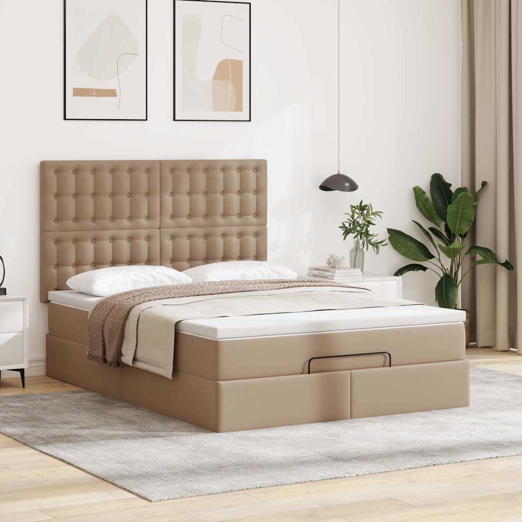 vidaXL Κρεβάτι-Μονό κρεβάτι με στρώμα και LED Cappucino 140x190 εκ. από τεχνητό δέρμα