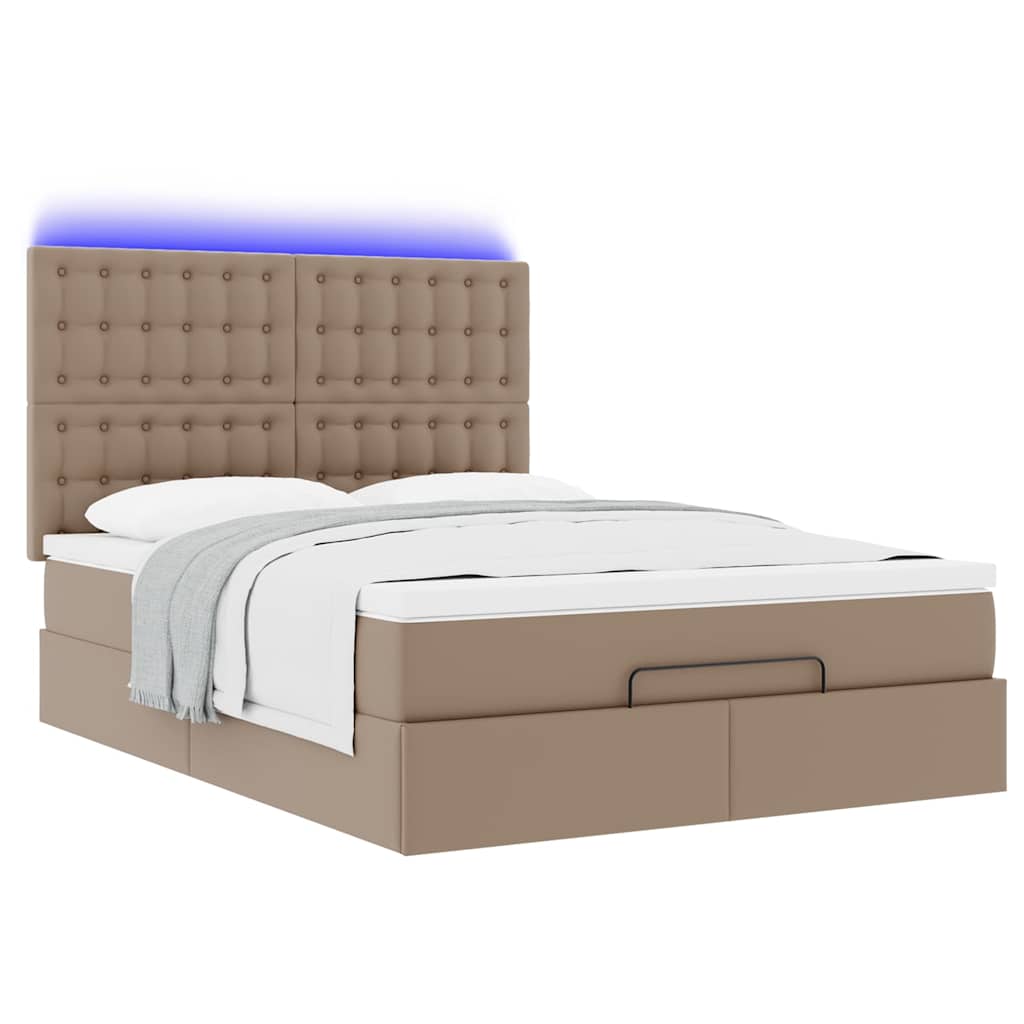 vidaXL Κρεβάτι-Μονό κρεβάτι με στρώμα και LED Cappucino 140x190 εκ. από τεχνητό δέρμα