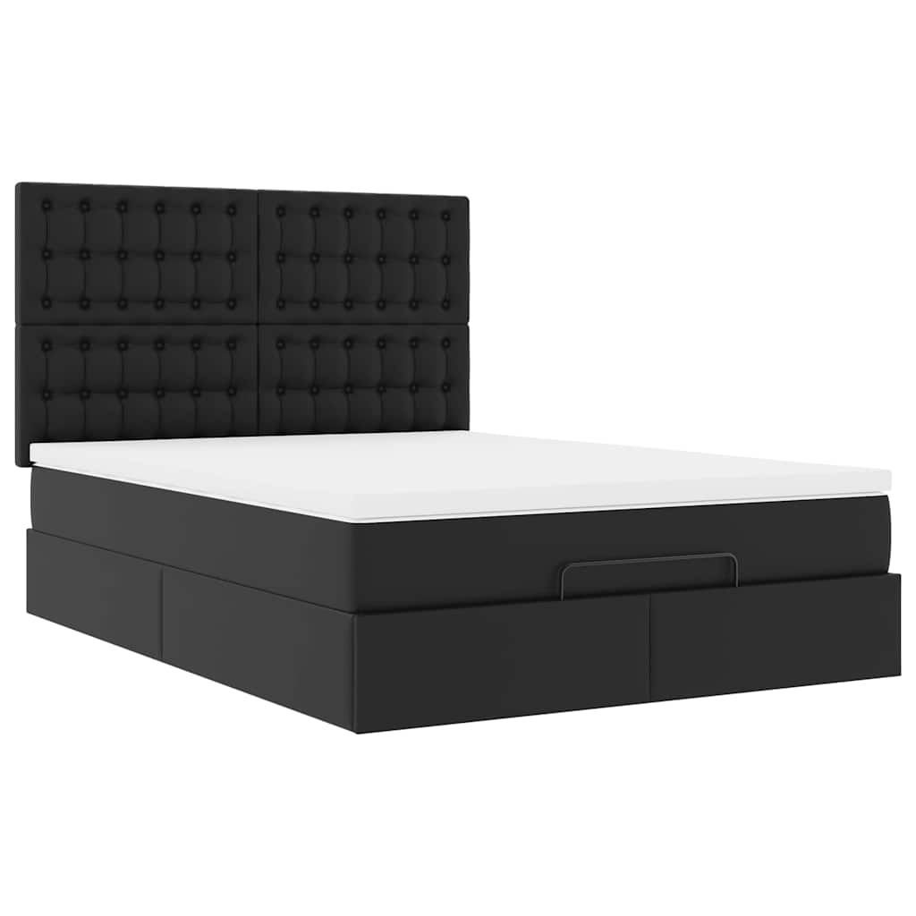 vidaXL Οθωμανικό κρεβάτι με στρώμα & LEDs Μαύρο 140x200cm Faux Leather