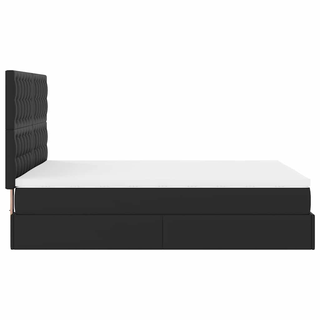 vidaXL Οθωμανικό κρεβάτι με στρώμα & LEDs Μαύρο 140x200cm Faux Leather