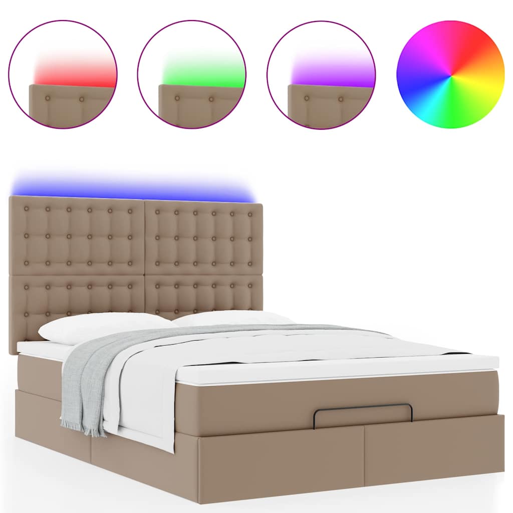 vidaXL Οθωμανικό κρεβάτι με στρώμα & LEDs Cappucino Faux Leather