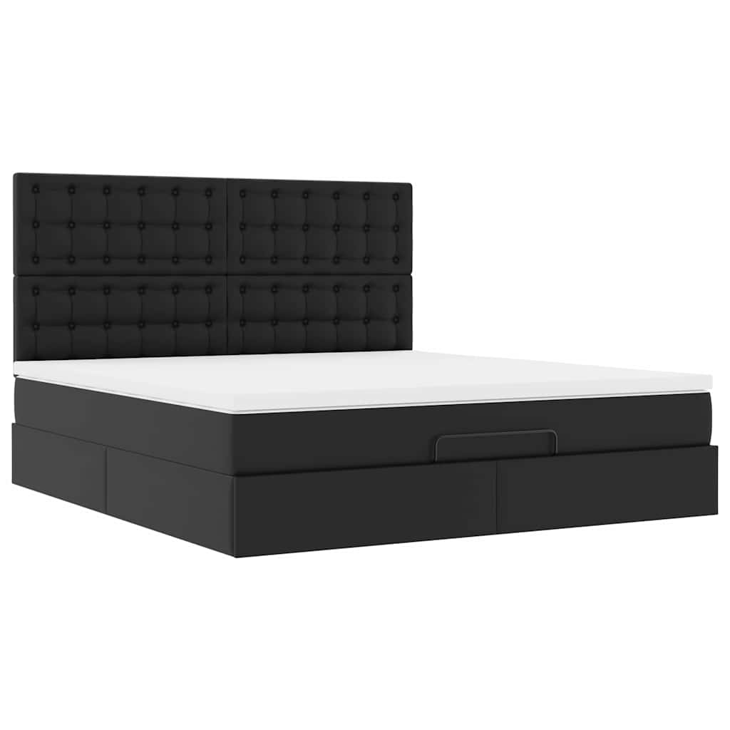 vidaXL Οθωμανικό κρεβάτι με στρώμα & LEDs Μαύρο 180x200cm Faux Leather