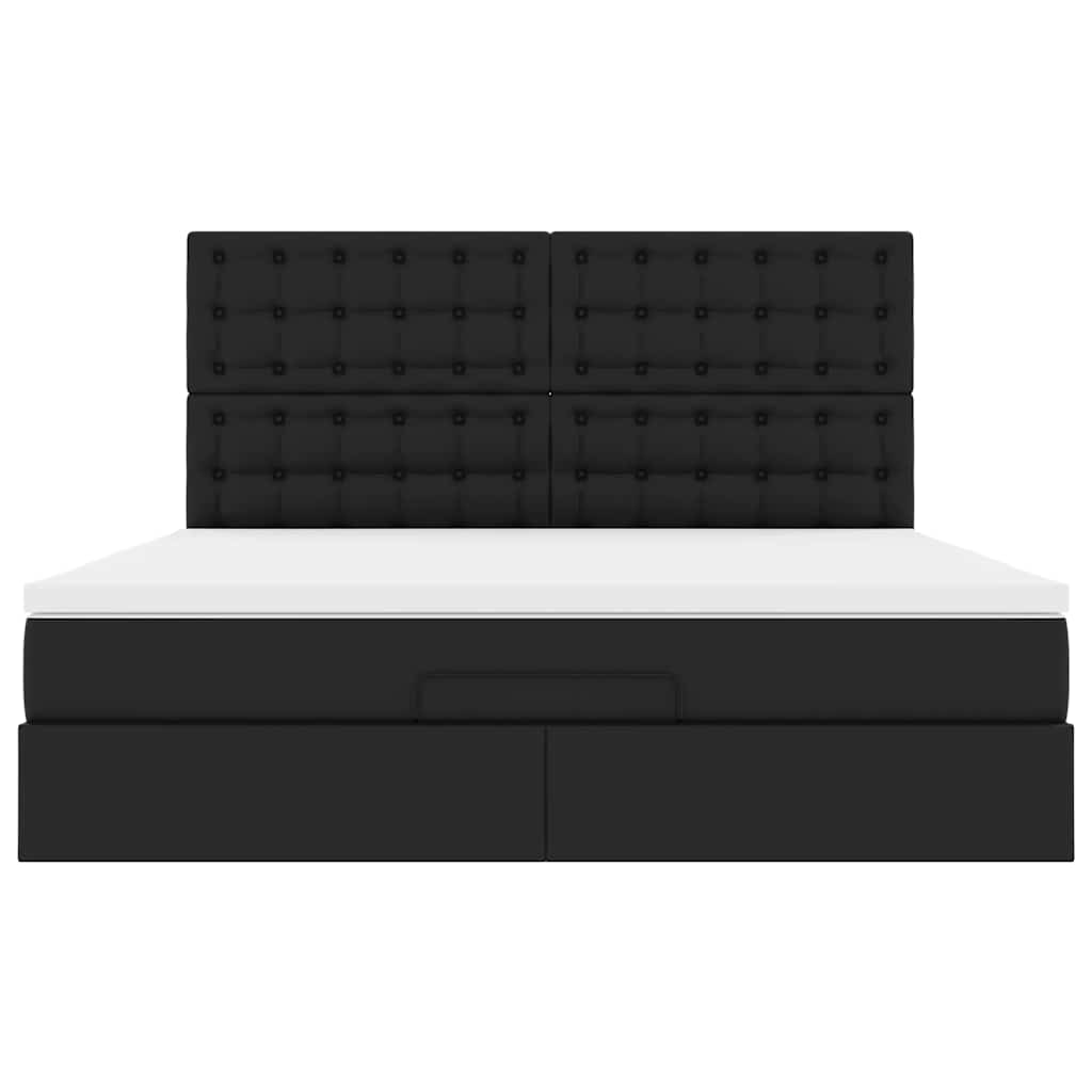 vidaXL Οθωμανικό κρεβάτι με στρώμα & LEDs Μαύρο 180x200cm Faux Leather