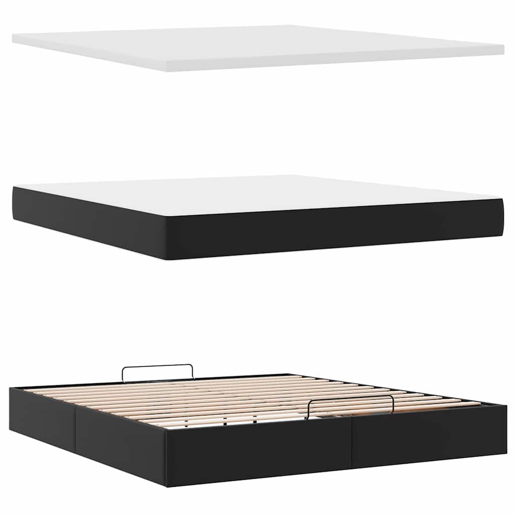 vidaXL Οθωμανικό κρεβάτι με στρώμα & LEDs Μαύρο 180x200cm Faux Leather