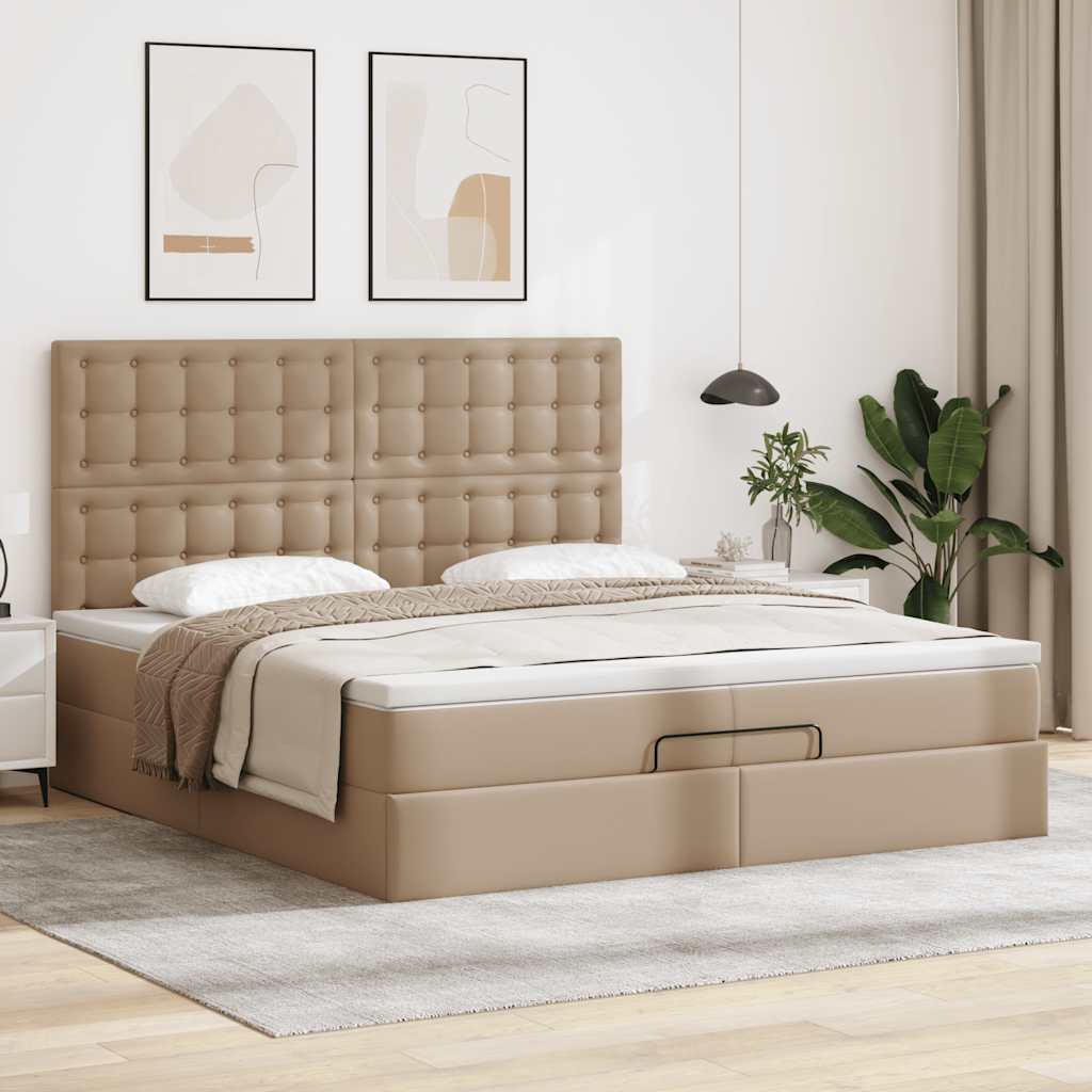 vidaXL Οθωμανικό κρεβάτι με στρώματα & LEDs Cappucino Faux Leather