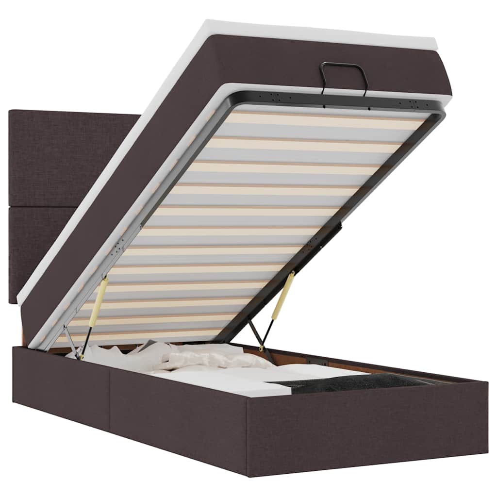 vidaXL Οθωμανικό κρεβάτι με στρώμα & LEDs Σκούρο καφέ 80x200cm ύφασμα