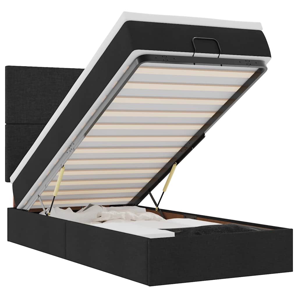 vidaXL Οθωμανικό κρεβάτι με στρώμα & LEDs Μαύρο ύφασμα 90x190cm