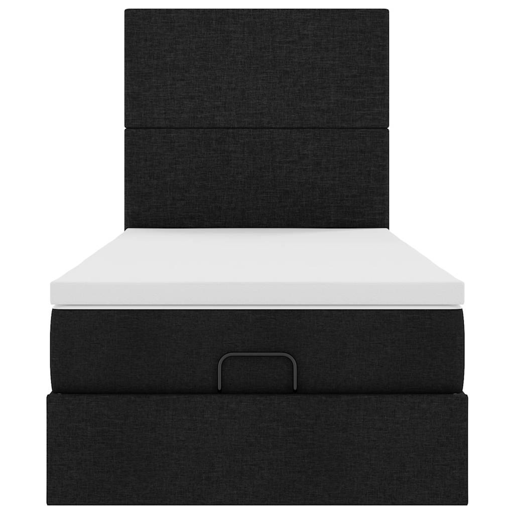 vidaXL Οθωμανικό κρεβάτι με στρώμα & LEDs Μαύρο ύφασμα 90x190cm